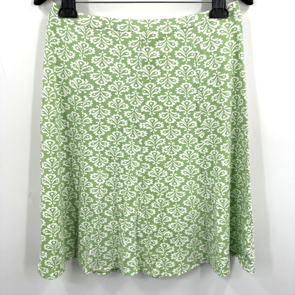 Talbots Skirt Medium Green Jersey Knit Printed Pull On Casual A-Line